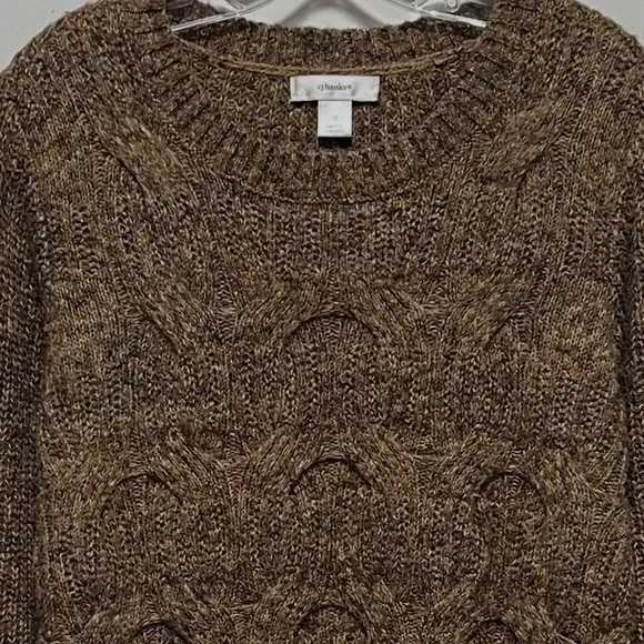 cj banks classic warm brown rainbow flecked cable-knit rustic crewneck sweater - Picture 7 of 7